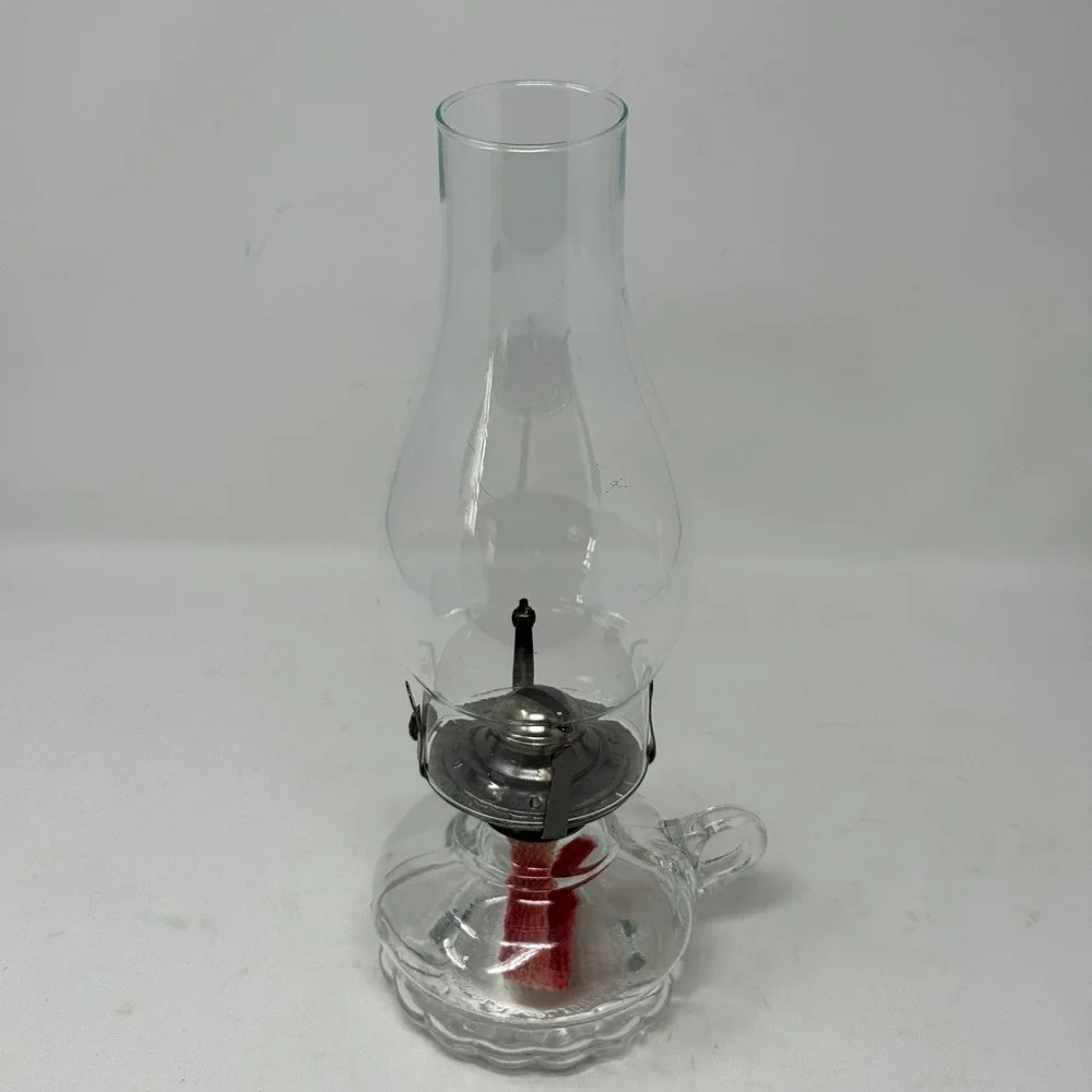 Lamplight Farms Vintage Clear Glass Oil Lamp with Handle & Scalloped Base 12